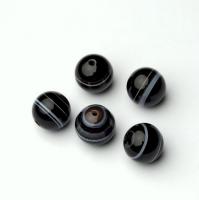 Бусина Агат черный (черный оникс) полосчатый гладкий шар 12,2+- мм 5 шт.