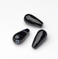 Бусина Агат черный (черный оникс) полосчатый граненая капля 20х10 мм 3 шт.