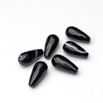 Бусина Агат черный (черный оникс) полосчатый граненая капля 20х10 мм 3 шт.