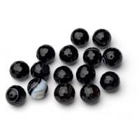 Бусина Агат черный (черный оникс) полосчатый граненый шар 11,6-12,3 мм