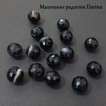 Бусина Агат черный (черный оникс) полосчатый граненый шар 10+- мм 20 шт