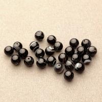 Бусина Агат черный (черный оникс) полосчатый гладкий шар 6,4+- мм 30 шт.